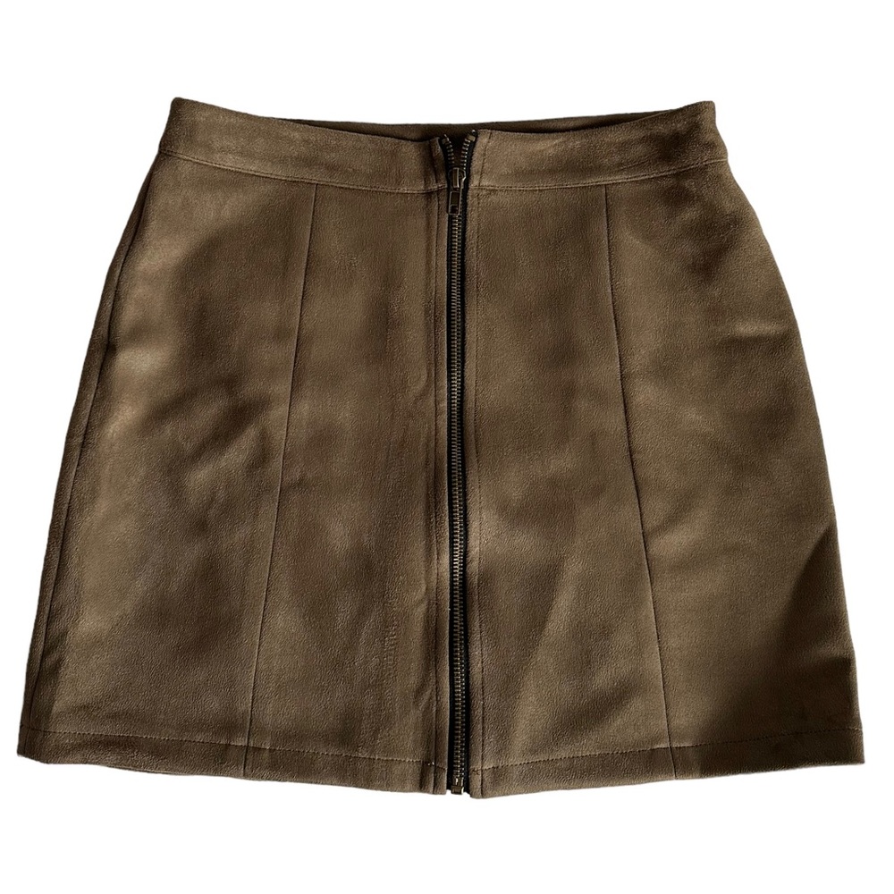 Tan Suede Zip up Mini Skirt
